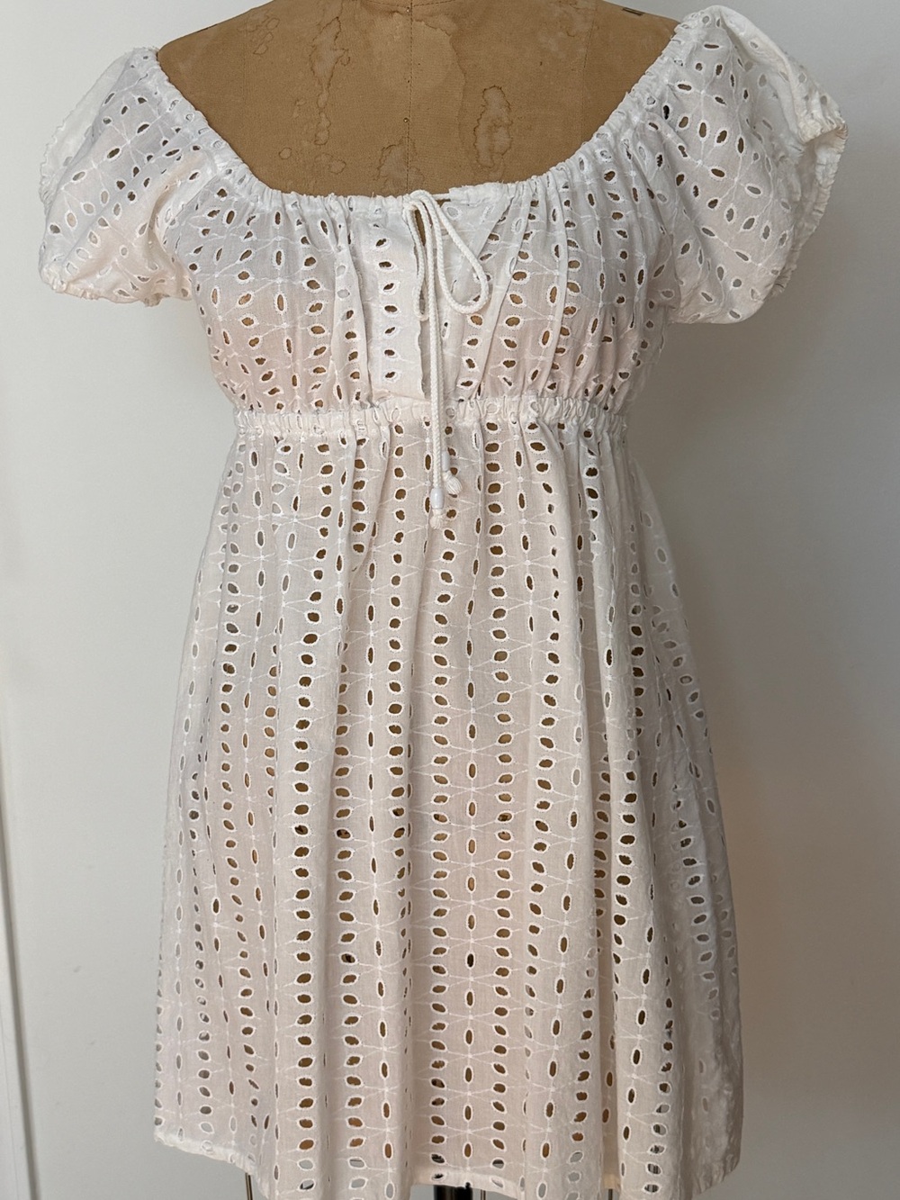 White Eyelet Puff-Sleeve Dress